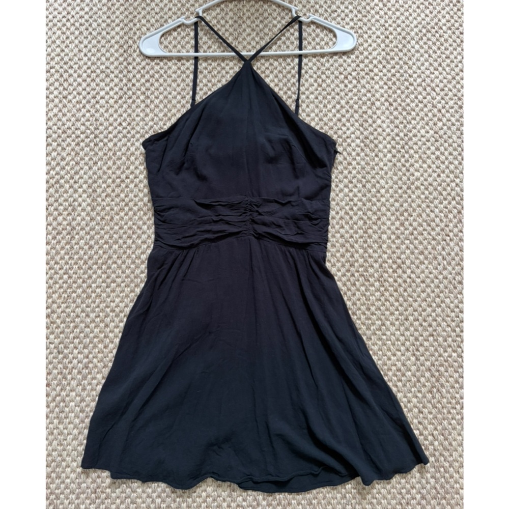 Black halter mini dress